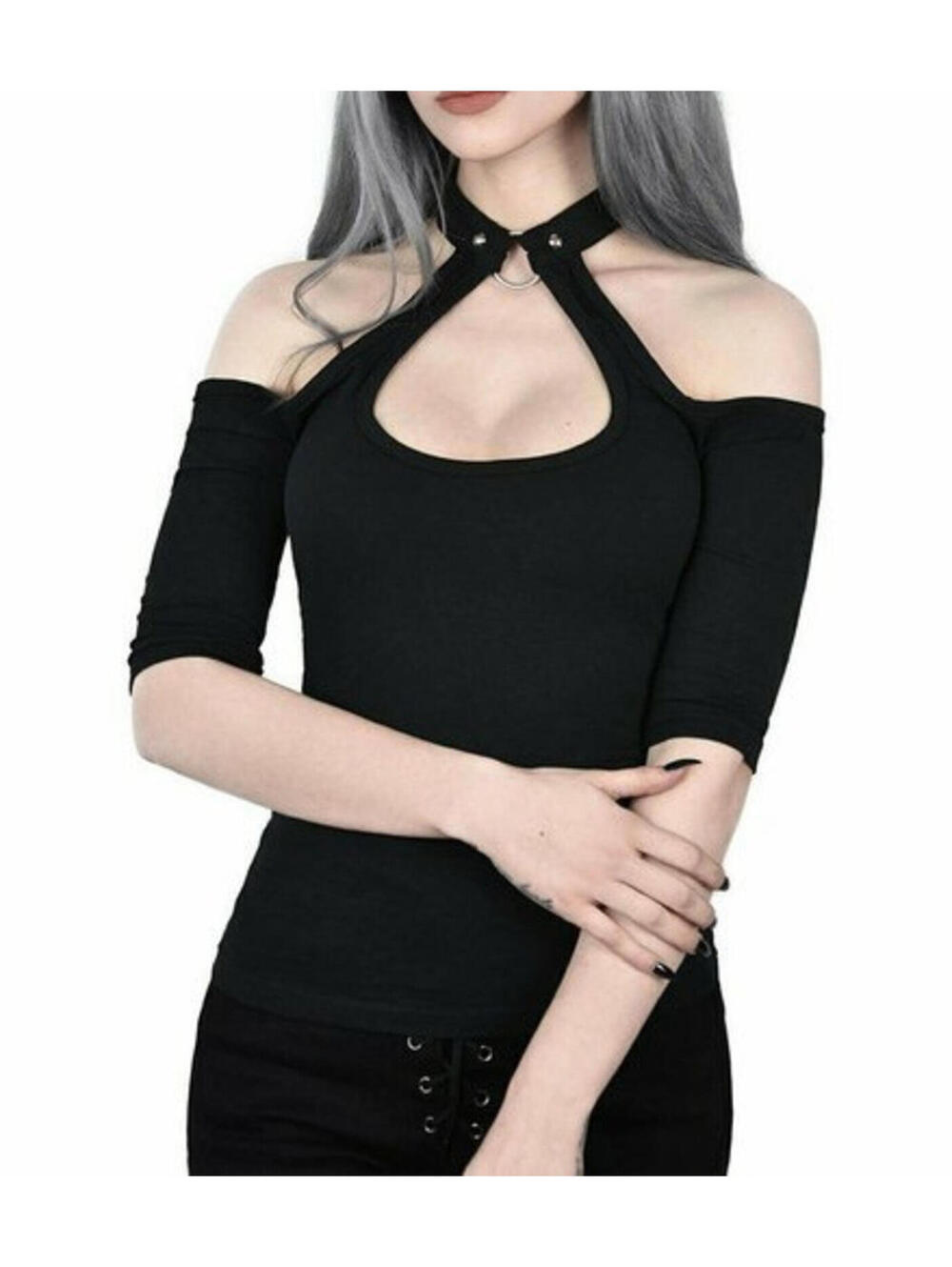 Killstar Seraphina Gothic Punk Occult Witchy Bondage Choker Top Shirt  Size L